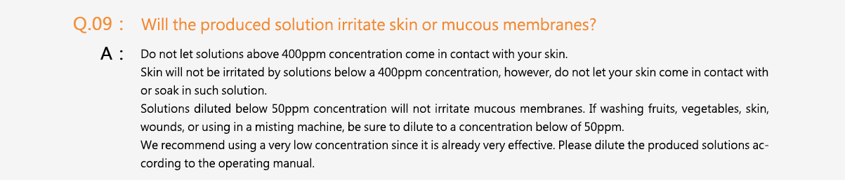 請問歐克靈次氯酸抗菌液會刺激皮膚或黏膜嗎?